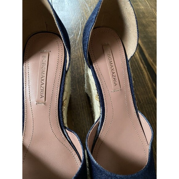 BCBGMAXAZRIA Women's Espadrille Wedge Sandals Denim Blue Ankle Strap Size 8 - Picture 7 of 7